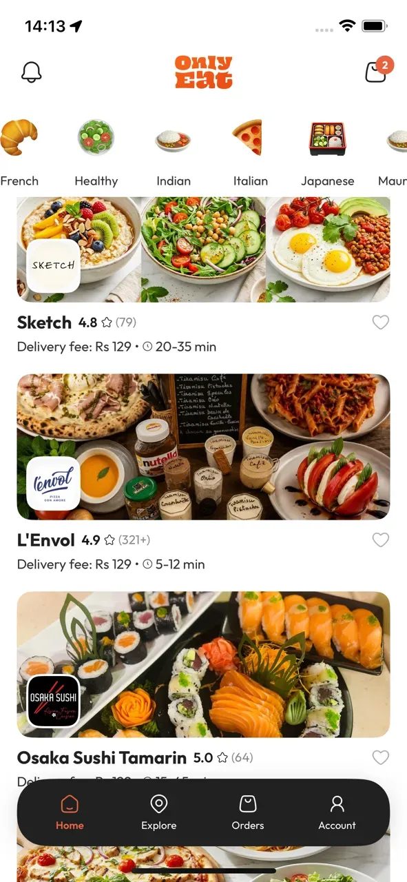 OnlyEat app home screen