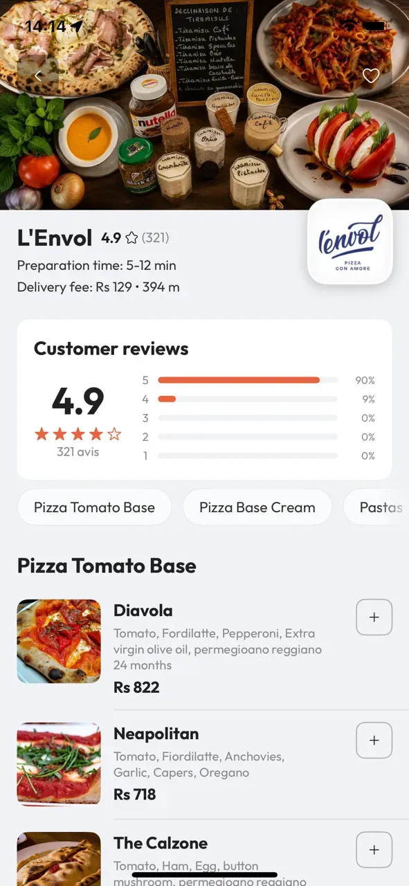Ratings and reviews in the OnlyEat app